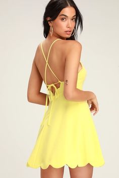 Find a Trendy Women's Yellow Dress to Light Up a Room | Affordable, Stylish Yellow Cocktail Dresses and Formal Gowns Light Yellow Dress, Light Yellow Dresses, Womens Yellow Dress, Cocktail Dress Yellow, Yellow Dresses, Yellow Bridesmaids, Scalloped Dress, Yellow Print, Dress Mini