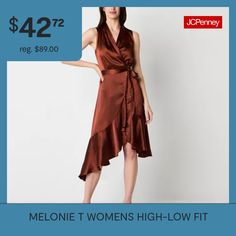 Included: 1 Belt(s)Features: Belted, Faux WrapClosure Type: TieNeckline: V NeckSleeve Style: SleevelessApparel Length: 41 Inches - Front, 44.5 Inches - BackDress Length: High Low LengthFiber Content: 100% PolyesterFabric Description: SatinLining Material: PolyesterCollar: Shawl CollarCare: Line Dry, Hand WashCountry of Origin: Imported Flare Dresses, Fit N Flare Dress, Hook Eye, Belted Dress, Fit Flare Dress, Fit & Flare, Flare Dress, High & Low, High Low