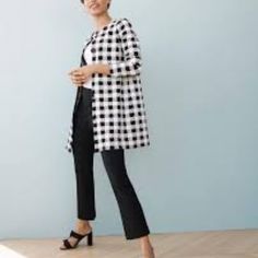 Women's Coat Black & White Gingham Coatigan Size S Coat Black, Women's Coat, Black Coat, Ann Taylor, Gingham, Coats For Women, Jackets & Coats, Jackets For Women, Black White