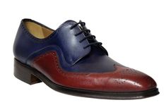 Oxford Lace up. Upper material: handicraft coloured cowhide in Blue and Wine at our factory. Lining: kidskin leather. Leather sole. Blue Leather Wingtip Shoes, Blue Leather Wingtip Oxfords, Blue Leather-lined Formal Oxfords, Luxury Leather-sole Oxford Shoes For Derby, Masculine Leather-lined Oxfords For Derby, Mr Men, Leather Dress Shoes, Leather Dress, Dress Shoes Men