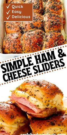 ham and cheese sliders with text overlay