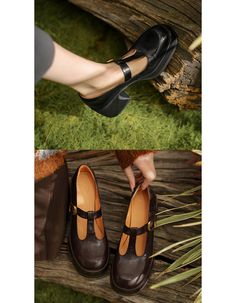 Real Leather Vintage T-strap Chunky Heel Mary Janes Shoes — Obiono