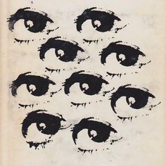 the eyes are drawn with black ink on white paper, and each eye has an individual's own image