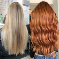 Ginger Hair Root Smudge, Blonde To Copper Hair Transformation, Blonde To Red Transformation, From Blonde To Copper Hair, Blonde To Ginger Hair, Blonde To Red Hair Transformation, Ginger Hair Transformation, Bronze Hair Color Copper, Blonde To Copper Hair