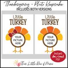 thanksgiving place cards with turkeys on them and the words little turkey written in red