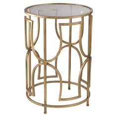 a gold metal and glass side table