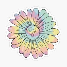 a flower sticker with pastel colors on the petals and in the center is an image of a sunflower