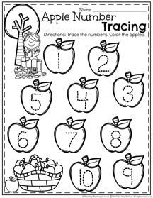 an apple number matching worksheet with numbers