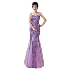 Women Strapless Sequined Sexy Mermaid Long Evening Dresses – STYLEGOING Purple Sequined Mermaid Dress For Evening, Glamorous Tulle Mermaid Dress For Parties, Purple Mermaid Dress For Prom Party, Party Evening Dress With Mermaid Hem In Tulle, Sleeveless Tulle Mermaid Dress For Party, Glamorous Strapless Sequined Mermaid Dress, Strapless Mermaid Dress For Party Season, Sequined Mermaid Dress For Banquets, Tulle Mermaid Dress For Party