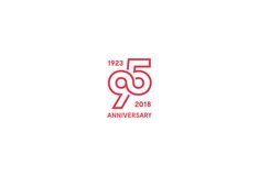 an anniversary logo with the number fifty five in red and white, on a white background