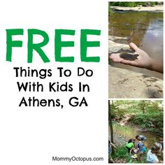 two pictures with the words free things to do with kids in athen's, ga