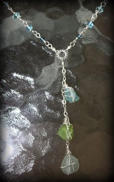 Sea Glass YChain Necklace by mermaidtears on Etsy Beaded Sea Glass Jewelry For Beach, Beach Beaded Sea Glass Jewelry, Unique Recycled Glass Jewelry For Beach, Unique Recycled Glass Beach Jewelry, Bohemian Sea Glass Jewelry For Jewelry Making, Beach Wire Wrapped Glass Jewelry, Beach Jewelry With Hand Wrapped Sea Glass, Hand-wrapped Sea Glass Jewelry For The Beach, Hand Wrapped Sea Glass Jewelry For The Beach