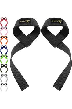 two resistance straps with different colors and designs on each side, one has an x - shaped