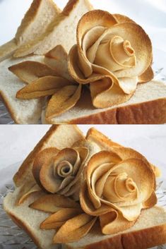 there are two slices of bread with flowers on them