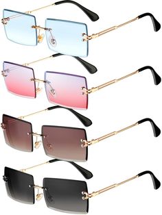 PRICES MAY VARY. What You Will Get: you will get 4 pairs of rimless rectangle buff sunglasses in different colors, which are different and classic; Enough quantity can match your daily outfits and hairstyles, showing your various charms around the crowd Delicate Design: our rectangle glasses collide candy colored lenses design makes you look stylish and elegant, wearing buffs glasses will make you the focus of the crowd easily; The frameless square appearance is in line with the retro trend, whi Mens Shades Sunglasses, Cool Colors, Glasses Vintage, Shades Sunglasses, Rimless Sunglasses, Square Glasses, Rectangle Sunglasses, Color Lenses, Neutral Fashion