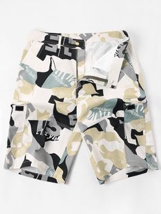 Letter Camo Print Multi-pocket Cargo Shorts - Colormix - 3N68000514 - Men's Clothing, Men's Bottoms, Men's Shorts  #MensShorts #Men's #Clothing # #Men's #Bottoms # #Men's #Shorts Cargo Bermuda Shorts, Slim Fit Ripped Jeans, Mens Fashion Simple, Cheap Mens Fashion, Pocket Letters, Camouflage Print, Camo Print, Online Clothing Stores, Patterned Shorts