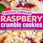 raspberry crumble cookies are stacked on top of each other