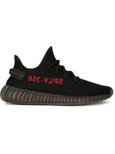 black/red Primeknit construction side stripe detailing round toe front lace-up fastening pull-tab at the heel branded insole rubber outsole Yeezy 750, Sply 350, Yeezy Sneakers, Yeezy Boost 350 V2, Yeezy 350, Yeezy Shoes, Red Sneakers, 350 V2, Adidas Yeezy Boost 350