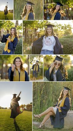 a collage of photos with graduates in their caps and gowns posing for pictures