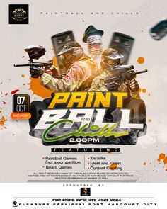 Creative design Event Creative Ads, Paintball Design, Paintball Party, Paintball Game, Photoshop Lessons, Poster Design Ideas, Flyer Design Layout, Sport Banner, Party Flyers