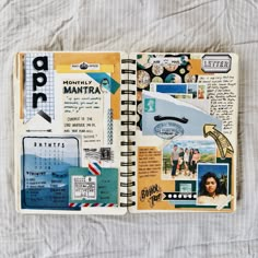 an open notebook with pictures and words on it