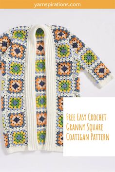 an easy crochet granny square afghan pattern with text overlay that says, free easy