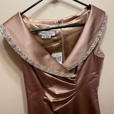 Great For New Years Or Wedding. Beading Around Collar. New With Tags. Goldish Color. Elegant Embellished Mother Of The Bride Dress, Elegant Embellished Satin Mother Of The Bride Dress, Embellished Satin Mother Of The Bride Dress, Kay Unger Dresses, Rose Skirt, Fuchsia Dress, Kay Unger, Floral Cocktail Dress, Pink Bodycon Dresses