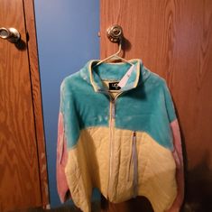 New With Tags. The Jacket Is Quilted And Sherpa. Very Pretty Jacket. Teal Pink And Yellow Retro Color Block Long Sleeve Outerwear, Retro Long Sleeve Color Block Outerwear, Retro Winter Outerwear With Contrast Colors, Outerwear With Contrast Color For Spring Outdoor, Contrast Color Outerwear For Outdoor Spring Activities, Contrast Color Outerwear For Outdoor In Spring, Multicolor Fleece-lined Outerwear For Cold Weather, Multicolor Winter Outerwear With Contrast Colors, Multicolor Winter Outerwear