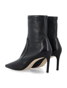 Stuart 85 Stretch Bootie By Stuart Weitzman. Featuring: Slip-on Style Sock Ankle Bootie Pointed Toe Leather Embroidery Panels Stiletto Heel Leather Sole Heel Height: 8cm Composition: Upper, 100% lamb leather Lining, 64% lycra, 36% mestizo Sole, 86% cow leather, 14% thermoplastic polyurethane Designer Boots For Work, Formal Boots With Padded Ankle And Fitted Design, Formal Fitted Boots With Padded Ankle, Elegant Fitted High Ankle Boots, Designer Fitted Boots For Galas, Designer Fitted Boots With Reinforced Heel, Designer Fitted Boots For Spring, Elegant Fitted Calf Leather Boots, Designer Fitted Boots With Leather Sole