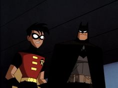 batman and robin wayne standing next to each other in the dark knight animated film,