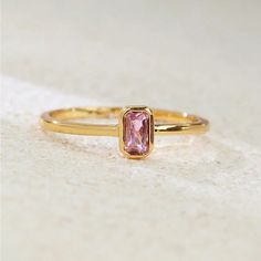 New Small Pink Stone Ring Gold Plated Copper Trendy Pink Jewelry For Anniversary, Minimalist Pink Crystal Ring As Gift, Minimalist Pink Rings For Gift, Minimalist Pink Rings For Everyday Wear, Minimalist Pink Rings For Everyday, Dainty Pink Crystal Ring, Minimalist Everyday Pink Rings, Pink Dainty Crystal Ring For Anniversary, Adjustable Pink Crystal Ring For Anniversary