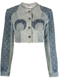 Patchwork Denim Jacket, Tracksuit Jacket, Patchwork Jacket, Moon Print, Cropped Denim Jacket, Marine Serre, Black Denim Jacket, Denim Patchwork, Denim Details