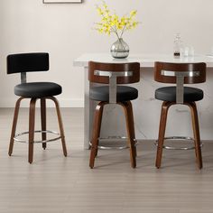 Jonnatan Swivel Upholstered Counter & Bar Stool Home Bar Counter, Farmhouse Bar Stools, Island Chairs, Tall Bar Stools, Stools For Kitchen Island, Home Bar Furniture, Curved Wood, Wood Bar Stools