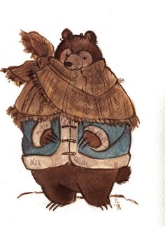 a drawing of a bear wearing a hat and scarf