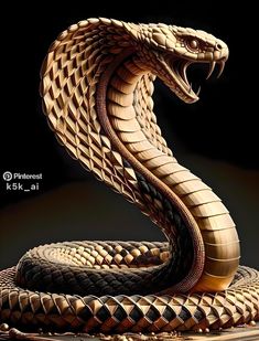 a brown snake with its mouth open and it's tongue out, on a black background