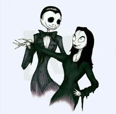 two cartoon characters dressed in black and white