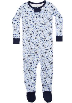 Dallas Cowboys Baby Navy Blue Dobbin Loungewear One Piece Pajamas - Image 1 Casual Cotton Footie For Sleep, Casual Cotton Footie For Bedtime, Fitted Blue Onesie For Bedtime, Blue Cotton Onesie For Sleep, Blue Long Sleeve Onesie For Pajama Party, Blue Casual Onesie For Sleep, Casual Blue Printed Onesie, Cotton Blue Onesie For Bedtime, White Cotton Footie For Playtime