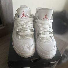 Never Used, Brand New Just Missing The Original Box Small Dent In The Front But Only Because The Paper Inside Was Taken Out, Shoes Have Been Stored Color White Oreo White High-top Air Jordan 4 With Perforations, White Low-top Air Jordan 4 With Perforations, White Air Jordan 4 With Perforations, White Oreos, High Top Jordans, Air Jordan Retro 13, Blue High Tops, Nike Air Jordan 5, Jordan Ones