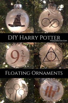 harry potter christmas ornament ornaments hanging from a tree with harry potter symbols on them