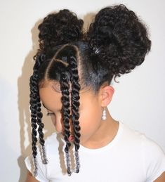 7. Double Up Bun And Frontal Two Strand Twists With Beads: A stylish updo! The double bun and frontal twists combo is elegant. Beads at the ends add a touch of glamor. You can wear this for 2-4 weeks, depending on how well you maintain it. Ensure you do not lose any of the beads until it is taken off. Combed Back Hair, Pinterest Hairstyles, Baby Girl Hairstyles Curly, New Year Look, Styles Women