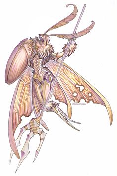 Moth by drachenmagier on DeviantArt Bug Person Art, Moth Queen, Traditional Media, Fantasy Races