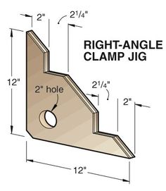 the right - angle clamp jig is shown with measurements for each section and height