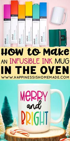 a coffee mug sitting on top of a tree stump with the words how to make an invisible ink mug in the oven