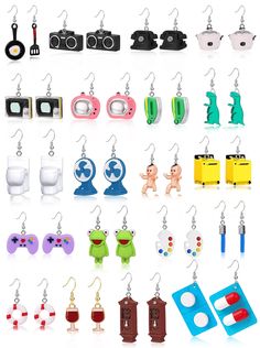 PRICES MAY VARY. 【VARIOUS STYLE】:This funny earrings set including 20 pairs,no duplicate,each fun earring is made with a unique desig,which are sufficient for you to wear, replace or share with others in daily life; You can wear them together with your families, friends or children, which will show your close relationship and help you draw more attention. 【COOL FUNNY EARRINGS】: The weird cute earrings are designed in the shape of a mini cute with different colors,wearing them will make you the f Indie Earrings, Weird Earrings, Kidcore Aesthetic, Funny Earrings, Aesthetic Cool, Kawaii Earrings, Earrings Aesthetic, Fancy Jewelry, Fun Earrings