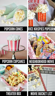 popcorn cones, movies, and movie tickets are the perfect snacks for an outdoor movie night