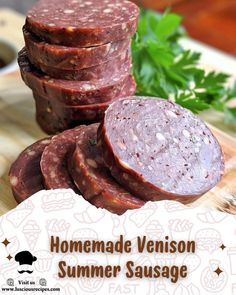 homemade venison summer sausage on a cutting board