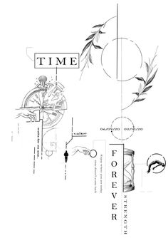 a black and white drawing of some type of object with the words time on it