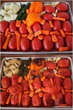 two trays filled with different types of vegetables