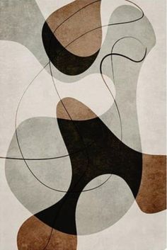 an abstract painting with black, brown and white shapes