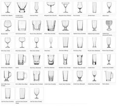 an image of glasses that are labeled in different sizes and shapes on a white background